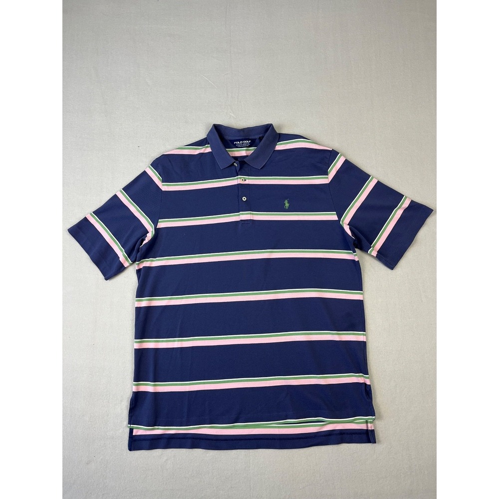 Polo Ralph Lauren Golf Shirt Mens L‎ Purple Pink Stripe Short Sleeve Pima Cotton